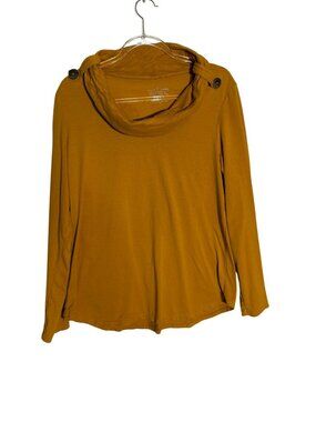 Neon Buddha Mustard Yellow Button Accent Long-Sleeve Cowl Neck Top XL